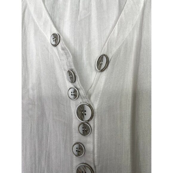 Willow Tree Linen Button Front Top White Shark Bite Hem Lagenlook Boho Size 12 - Picture 4 of 9